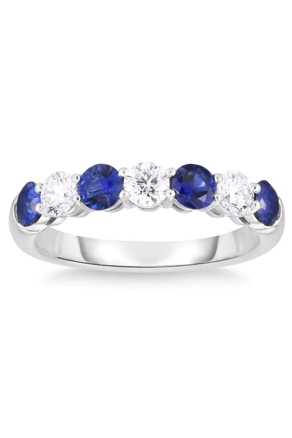 Pompeii 1 1/2Ct TW Round Diamond & Created Blue Sapphire Stackable Ring in 14k Gold