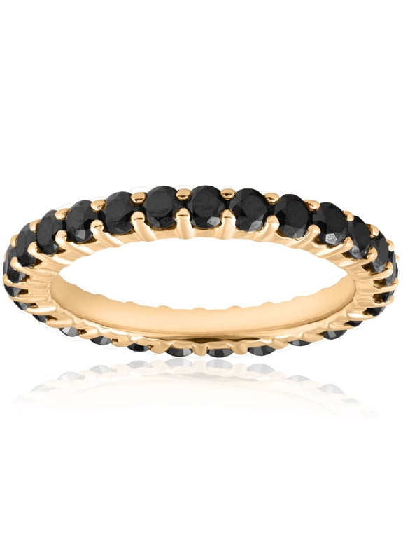 Pompeii 1 1/2ct Black Diamond Eternity Ring 14k Yellow Gold Womens Stackable Band (Black,)