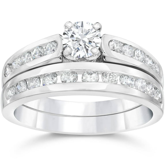 Pompeii 1 1/2ct Channel Set Diamond Engagement Ring Set 14K White Gold (G/H,I1-I2)
