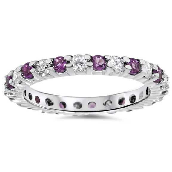 Pompeii 1 1/2ct Diamond & Amethyst Eternity Stackable Ring 14K White Gold (G/H,I1-I2)