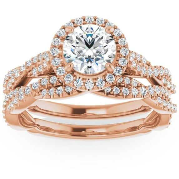 Pompeii 1 1/2ct Diamond Halo Vine Engagement Wedding Ring Set 14k Rose Gold