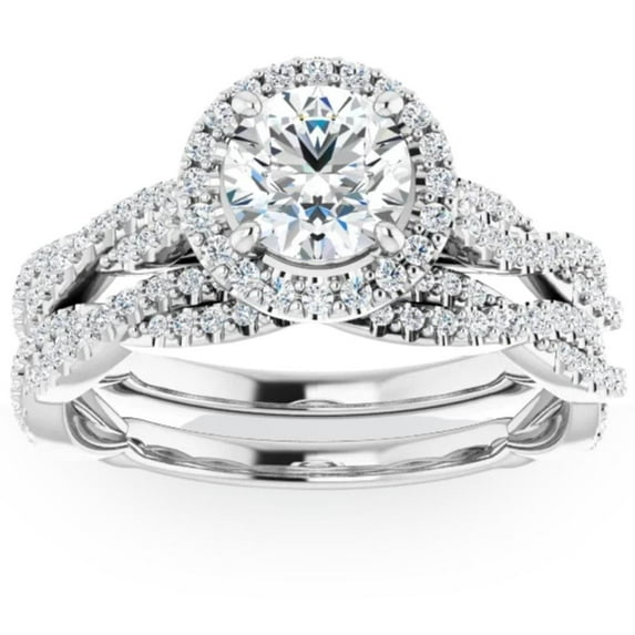 Pompeii 1 1/2ct Diamond Halo Vine Engagement Wedding Ring Set 14k White Gold