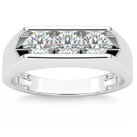 Pompeii 1 1/2ct Diamond Three Stone Mens Wedding Ring in 14k White or Yellow Gold (H,I1)