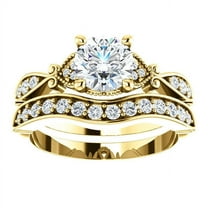 Pompeii 1 1/2ct Diamond Vintage Engagement Matching Wedding Ring Set 14k Gold Yellow
