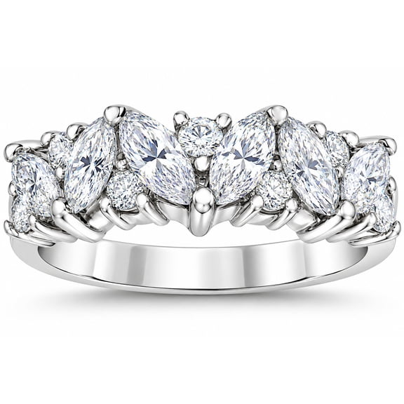 Pompeii 1 1/2ct Fancy Marquise Diamond Wedding Ring Womens Stackable Band 14k White Gold