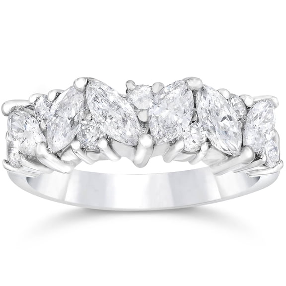 Pompeii 1 1/2ct Fancy Marquise Diamond Wedding Ring Womens Stackable Band 14k White Gold