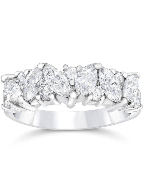 Pompeii 1 1/2ct Fancy Marquise Diamond Wedding Ring Womens Stackable Band 14k White Gold
