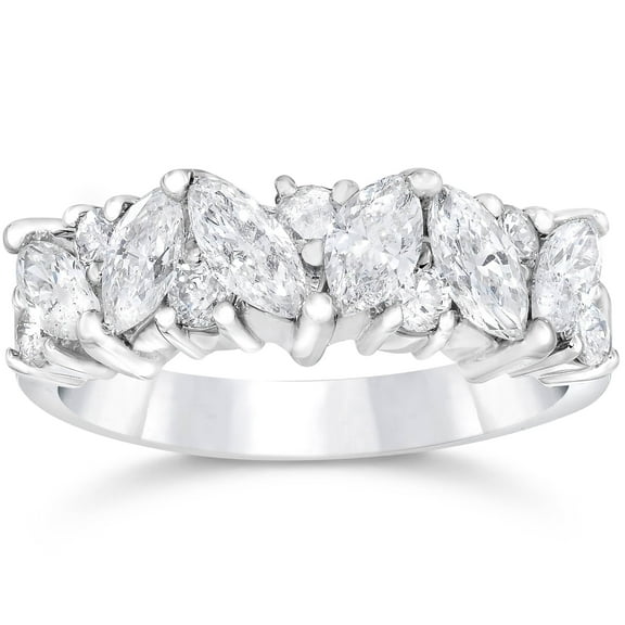 Pompeii 1 1/2ct Fancy Marquise Diamond Wedding Ring Womens Stackable Band 14k White Gold