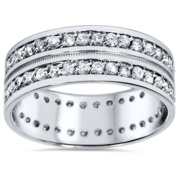 Pompeii 1 1/2ct Mens Diamond Eternity Ring Milgrain Accent 10K White Gold (H/I,I2)