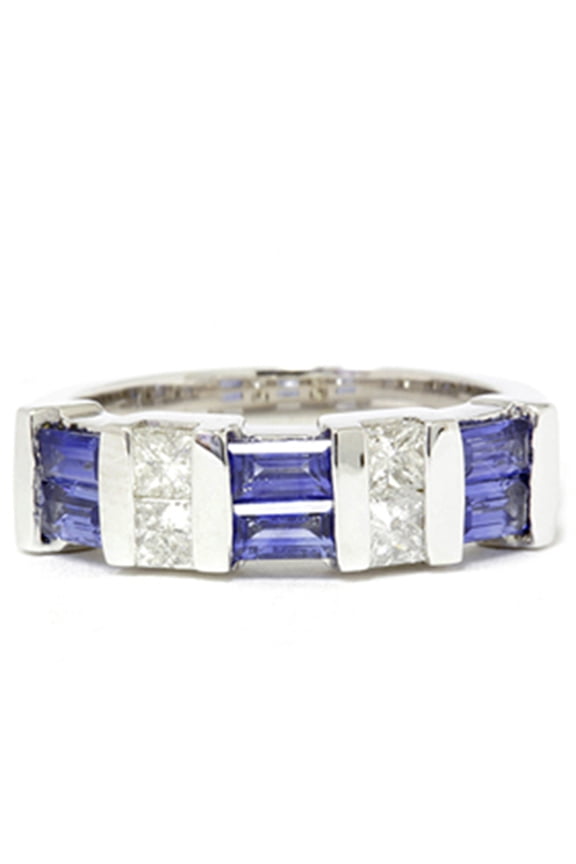 Pompeii 1 1/2ct Princess Cut Diamond & Blue Sapphire 14K White Gold Ring (G/H,I1)