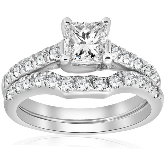 Pompeii 1 1/2ct Princess Cut Diamond Engagement Matching Wedding Ring Gold Lab Grown