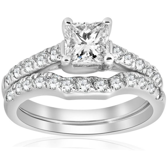 Pompeii 1 1/2ct Princess Cut Diamond Engagement Matching Wedding Ring Gold Lab Grown