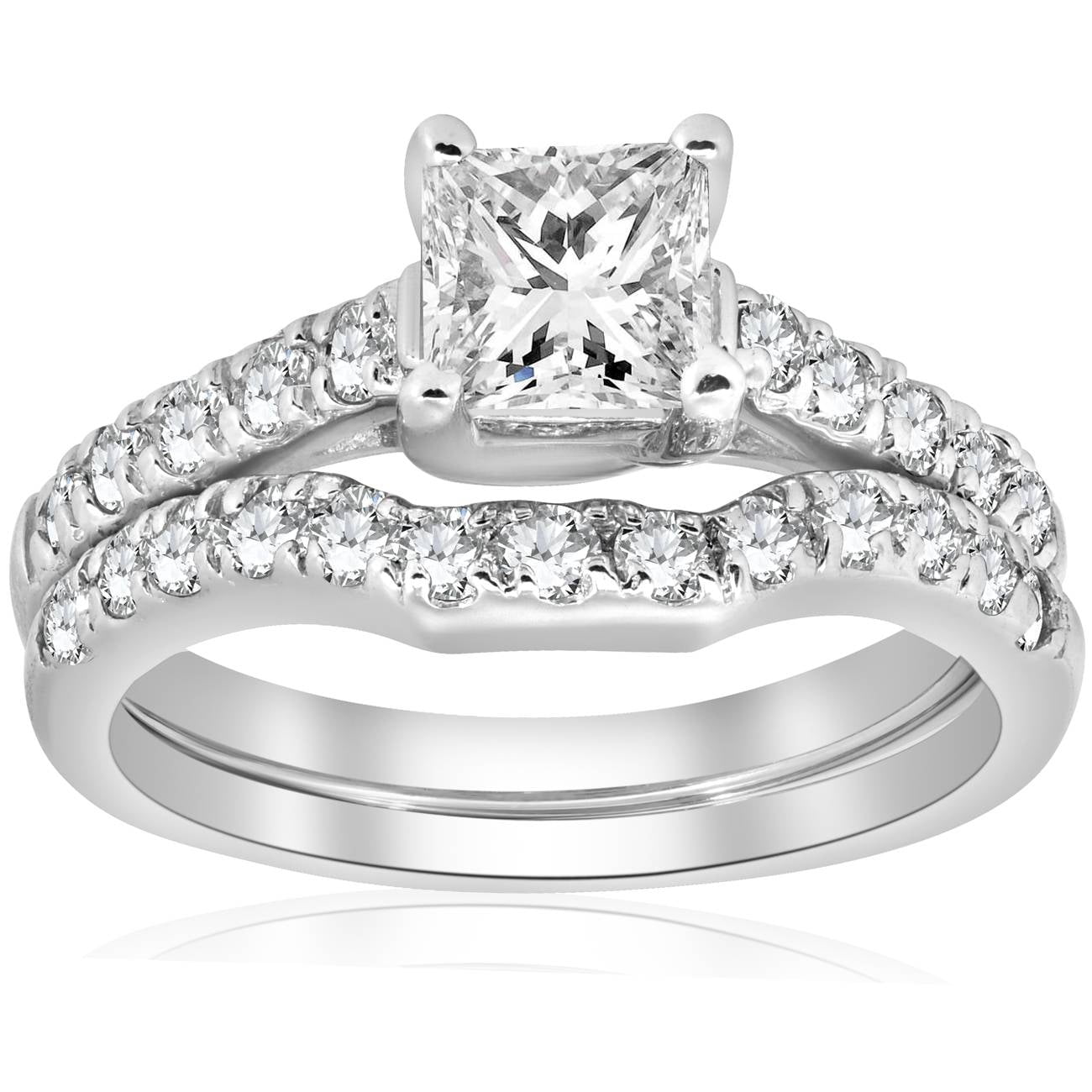 Pompeii 1 1/2ct Princess Cut Diamond Engagement Matching Wedding Ring ...