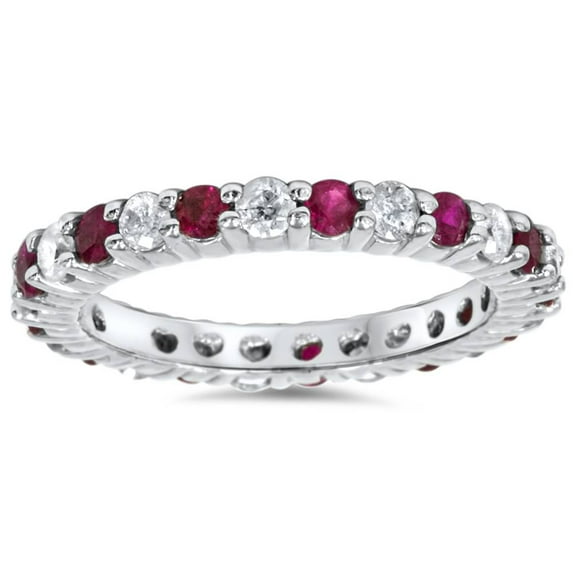 Pompeii 1 1/2ct Ruby & Diamond Eternity Ring 14K White Gold (G/H,I1-I2)