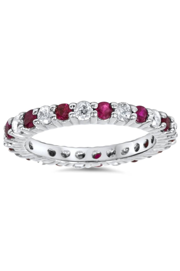 Pompeii 1 1/2ct Ruby & Diamond Eternity Ring 14K White Gold (G/H,I1-I2)
