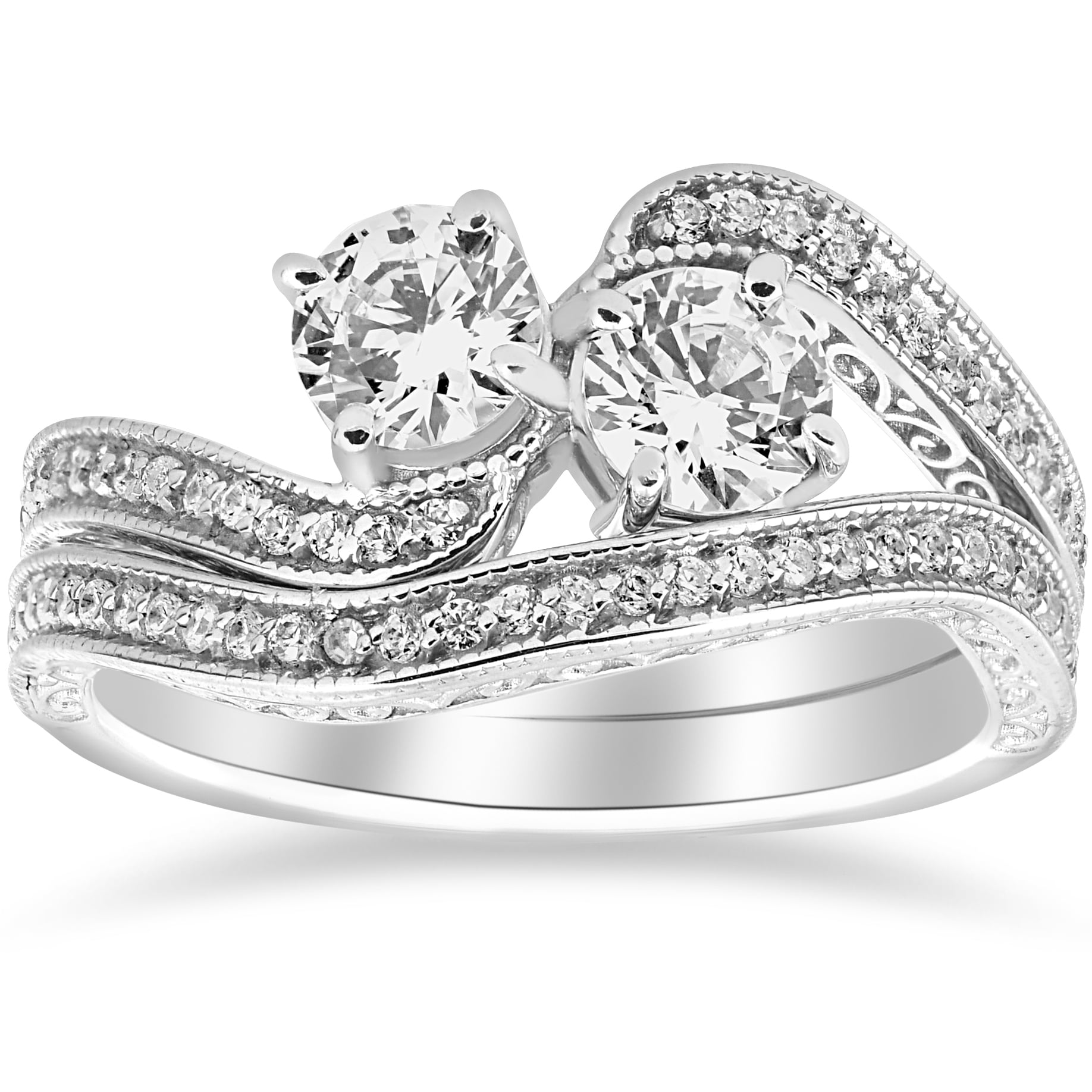 Pompeii 1 1 2ct Two Stone Forever Us Vintage Diamond Engagement Wedding multi-diamond-engagement-ring-1-1-2-ct-tw-pear-round-cut-14k-white-gold