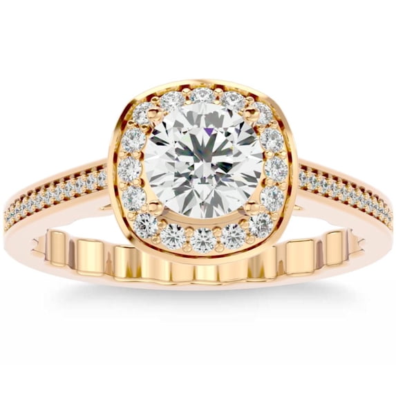 Pompeii 1 1/3Ct Cushion Halo Moissanite Diamond Engagement Ring White Yellow Rose Gold