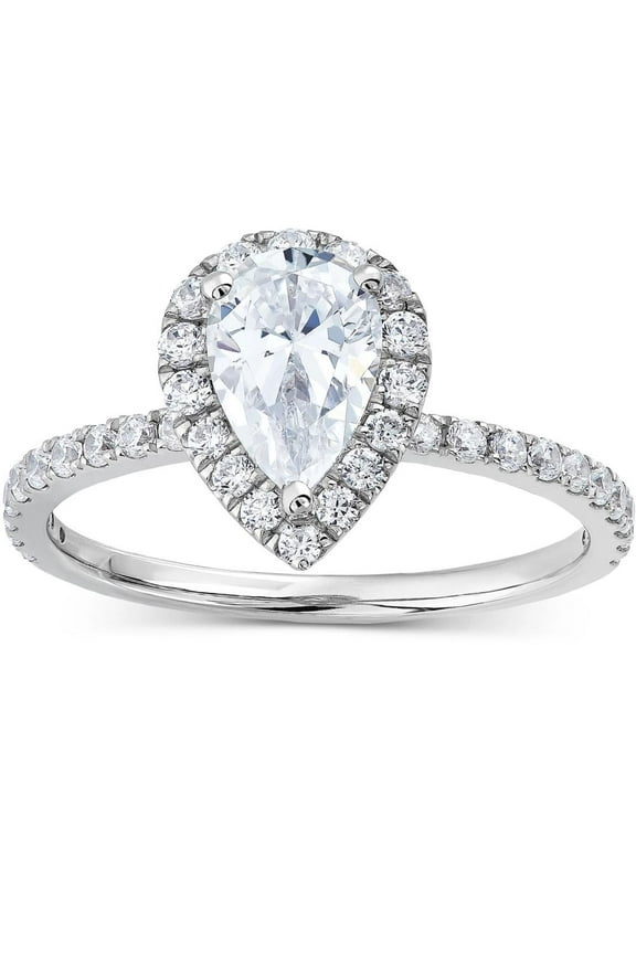 Pompeii 1 1/3Ct TW Pear Shape Halo Diamond Engagement Ring 14k White Gold Lab Grown