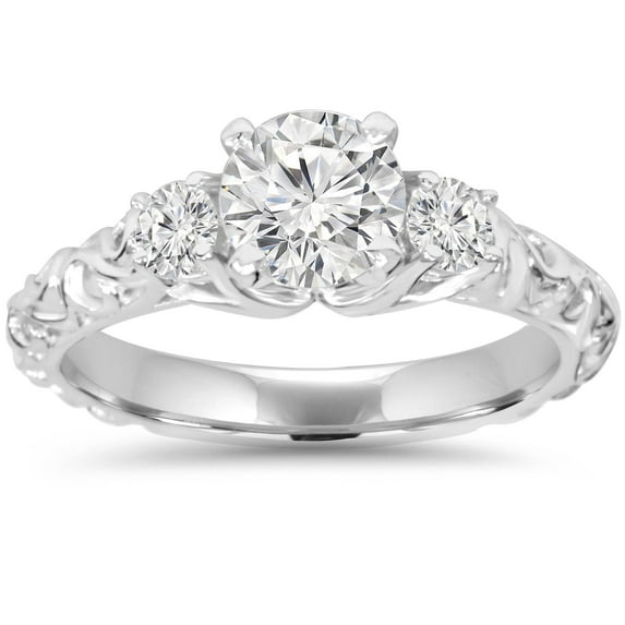 Pompeii 1 1/3Ct Vintage 3-Stone (1Ct Center) Diamond Engagement Ring White Gold (G/H,I1)