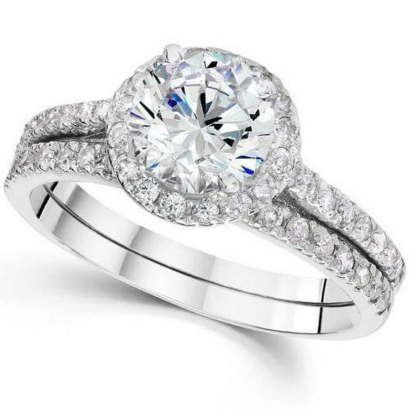 Pompeii 1 1/3ct Round Diamond Halo Engagement Ring Set 14K White Gold Lab Grown (FG,VS)