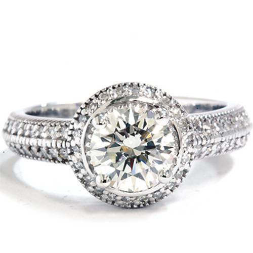 Pompeii 1 1/3ct TDW Diamond Halo Engagement Pave Ring 14K White Gold ((G-H),SI(1)-SI(2))