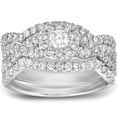 thumbnail image 1 of Pompeii 1 1/4 Ct Cushion Halo Diamond Engagement Wedding Ring 3-Piece Set White Gold, 1 of 3