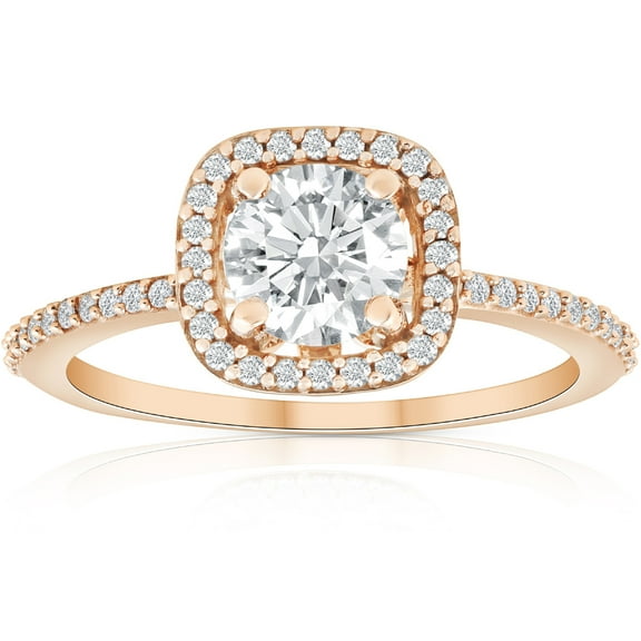 Pompeii 1 1/4 Ct Moissanite & Diamond Cushion Halo Engagement Ring 10k Rose Gold