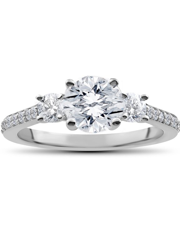 Pompeii 1 1/4 ct Round Diamond 3-Stone Lab Created Eco Friendly Engagement Ring White Gold