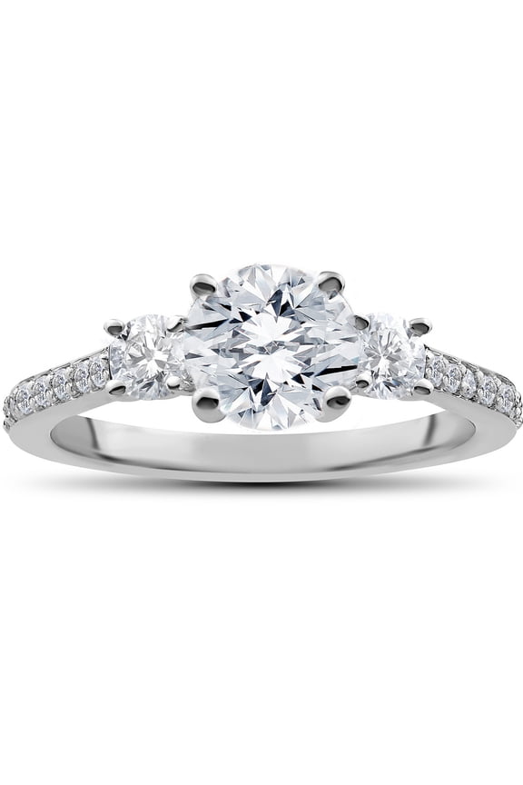 Pompeii 1 1/4 ct Round Diamond 3-Stone Lab Created Eco Friendly Engagement Ring White Gold
