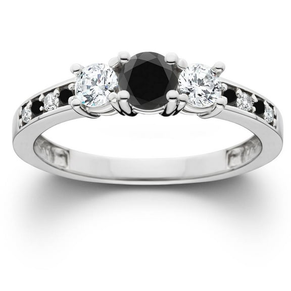 Pompeii 1 1/4CT Black & White Diamond Engagement 3-Stone Ring 10K White Gold (H/I,I1-I2)