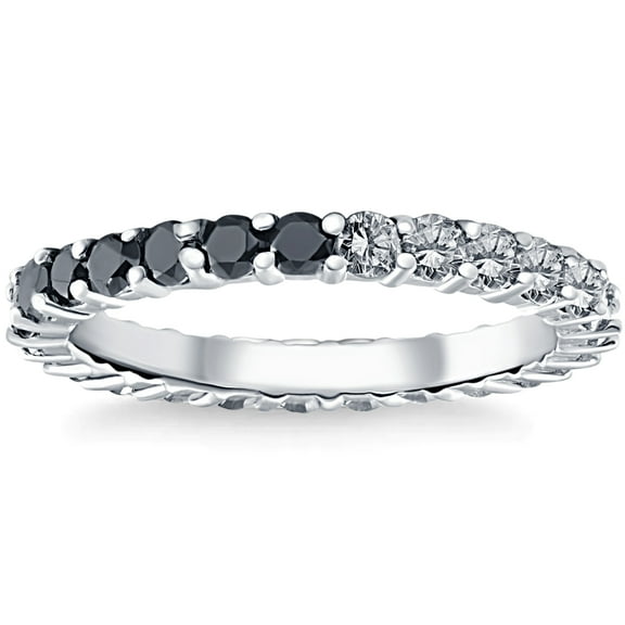 Pompeii 1 1/4Ct Black & White Diamond Eternity Stackable Wedding Ring 10k White Gold