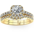 thumbnail image 1 of Pompeii 1 1/4Ct Diamond Cushion Halo Engagement Wedding Ring Set 10k Yellow Gold, 1 of 4