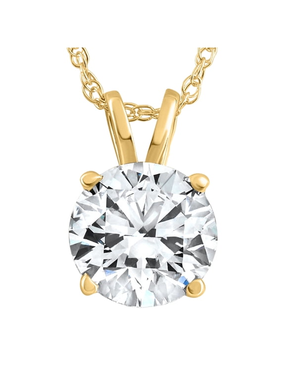 Pompeii 1 1/4Ct Lab Grown Solitaire Diamond Pendant Yellow Gold Necklace (G-H,VS2)