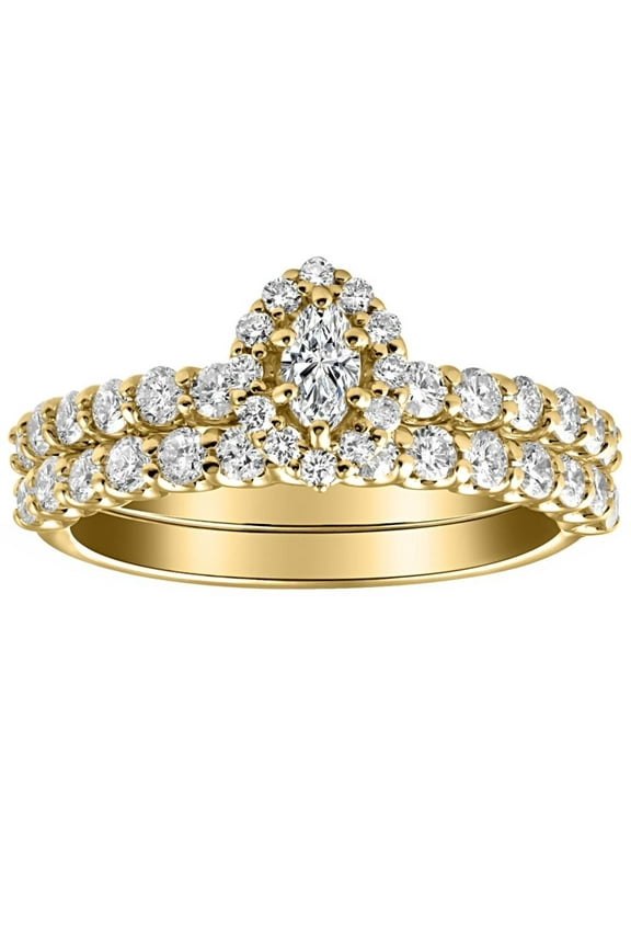 Pompeii 1 1/4Ct Marquise Halo Diamond Engagement Wedding Ring Set White or Yellow Gold