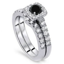 Pompeii 1 1/4ct Cushion Halo Black Diamond Engagement Ring Set 14K White Gold (G/H,I1)