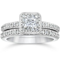 Pompeii 1 1/4ct Princess Cut Halo Diamond Engagement Ring Set 14K White Gold (G/H,I1)