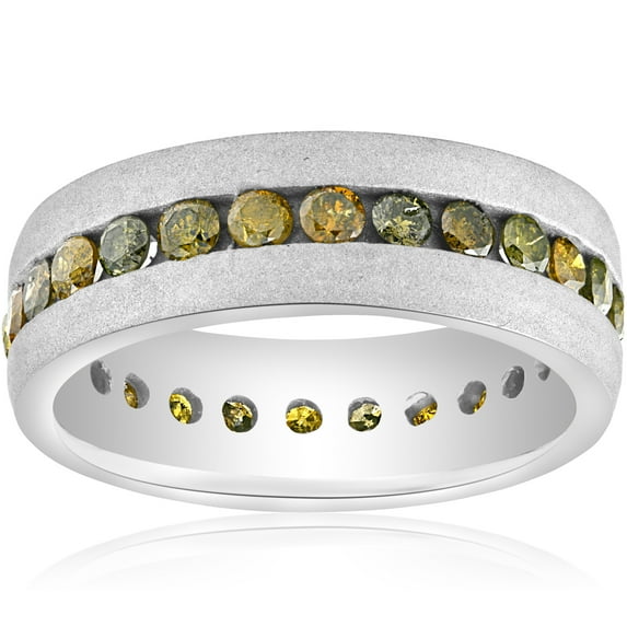 Pompeii 1 1/4ct Raw Rough Diamond Eternity Ring Mens Satin Wedding Band 14k White Gold