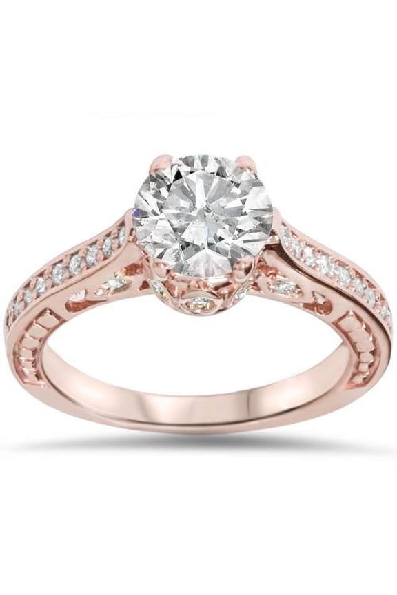 Pompeii 1 1/4ct Vintage Rose Gold Diamond (1ct center) Deco Engagement Ring 14K