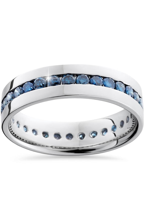 Pompeii 1 1/5ct Blue Diamond Channel Set Eternity Ring 14K White Gold (Blue,I1)