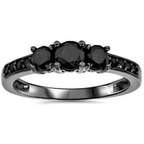 Pompeii 1 1/5ct Heat Treated Black Diamond 3 Stone Ring 10K Black Gold (Black,I3)