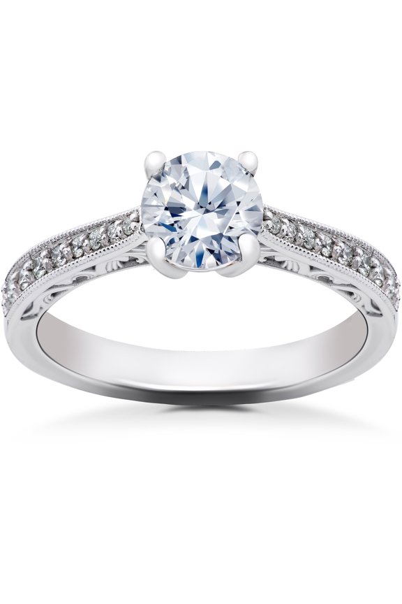 Pompeii 1 1/6 ct Lab Created Eco Friendly Diamond Vintage Engagement Ring 14k White Gold