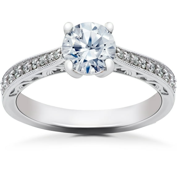 Pompeii 1 1/6 ct Lab Created Eco Friendly Diamond Vintage Engagement Ring 14k White Gold