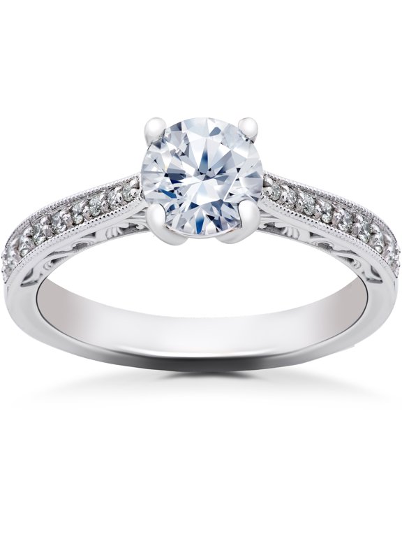 Pompeii 1 1/6 ct Lab Created Eco Friendly Diamond Vintage Engagement Ring 14k White Gold