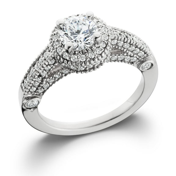Pompeii 1 1/6ct Vintage Halo Diamond Engagement Ring 14K White Gold (H,I2)