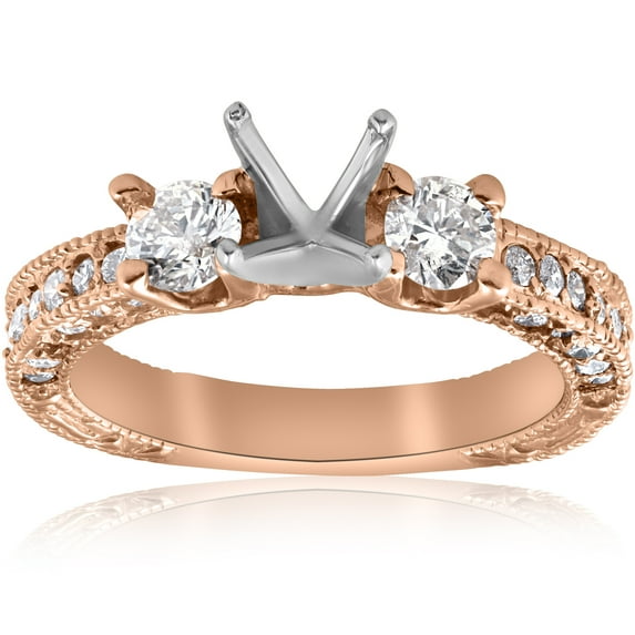 Pompeii 1 1/8ct Diamond Rose Gold Three Stone Engagement Ring Setting Vintage Mounting