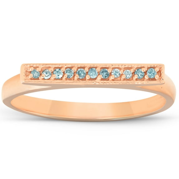 Pompeii 1/10Ct Bar Diamond Ring 10K Rose Gold Women's Stackable Wedding Band (H/I,I1)