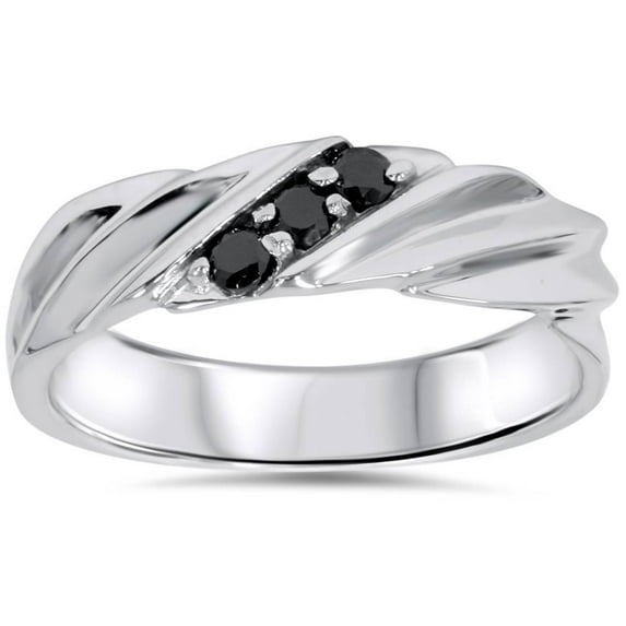 Pompeii 1/10ct Black Diamond Mens Ring 14K White Gold (Black,)