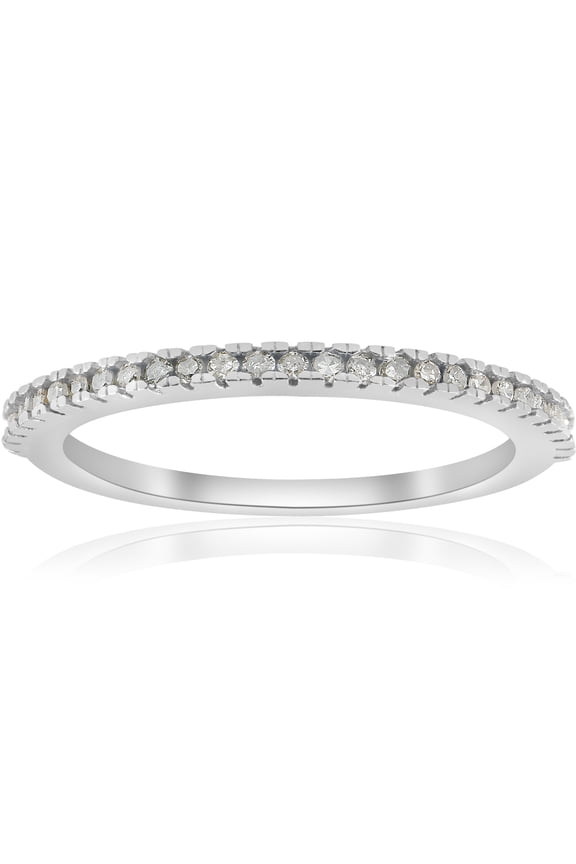 Pompeii 1/10ct Pave Diamond Wedding Ring 10k White Gold Stackable Womens Thin Band
