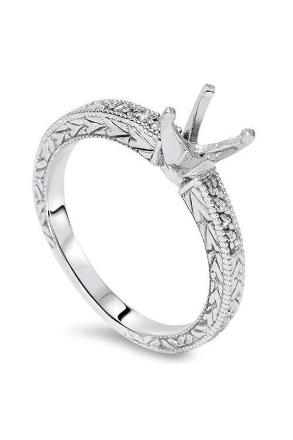 Pompeii 1/10ct Vintage Diamond Ring Setting 14K White Gold (H/I,I2-I3)