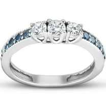 Pompeii 1/2 Ct Blue & White Diamond Three Stone Engagement Anniversary Ring White Gold